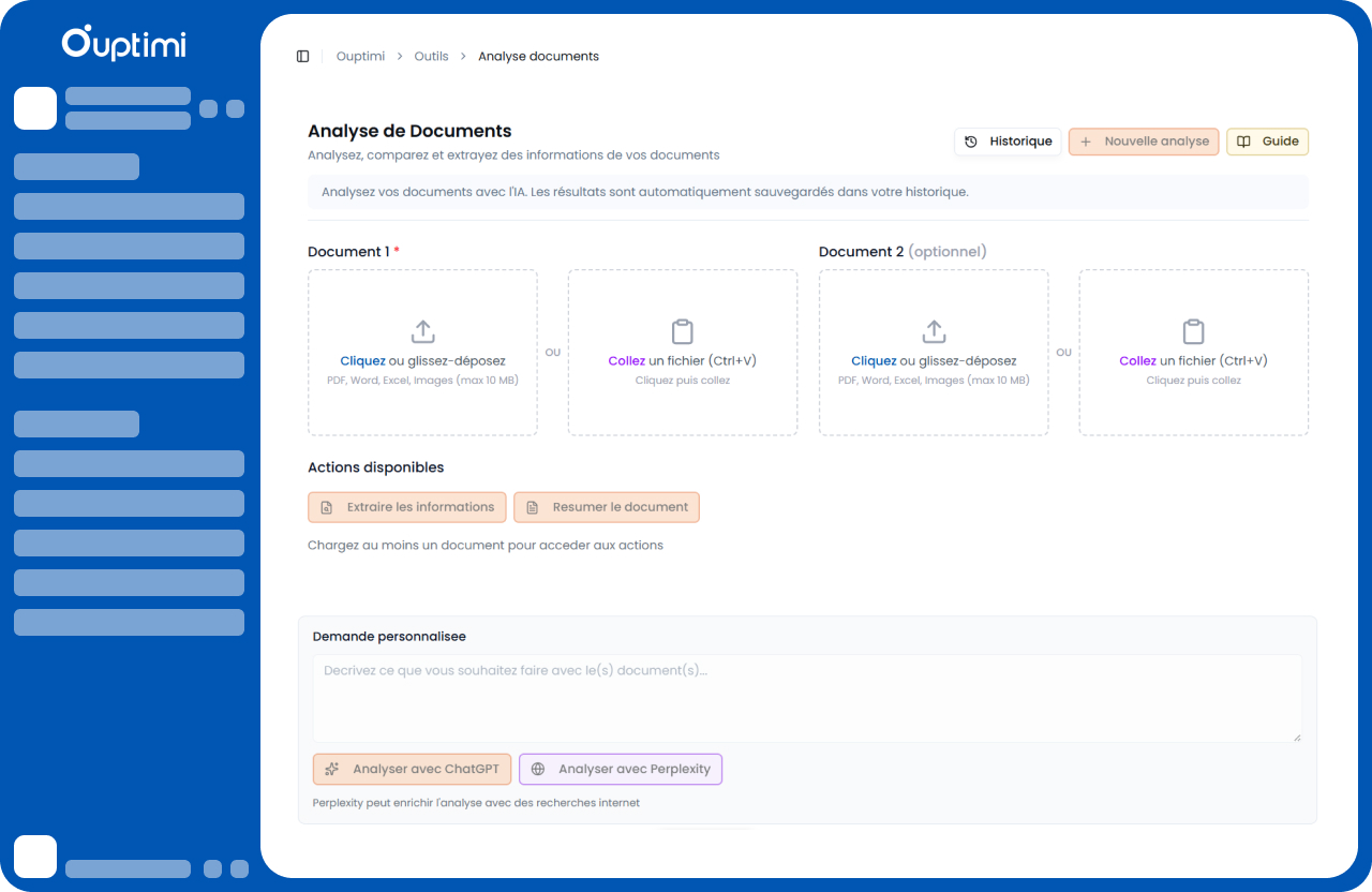 Interface Ouptimi - Analyse de documents avec l'IA